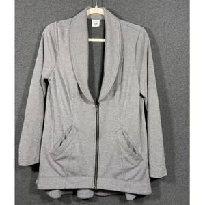 Cabi 5300 Grey White Striped Back Zip Shawl Collar‎ Knit Jacket Womens Medium